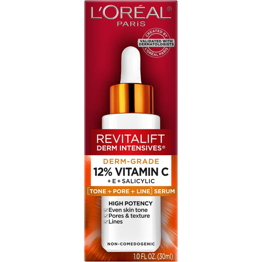 L'Oréal Paris Revitalift Vitamin C 12% Serum with Vitamin E & Salicylic Acid, 1 fl oz – Brightening & Skin Renewal